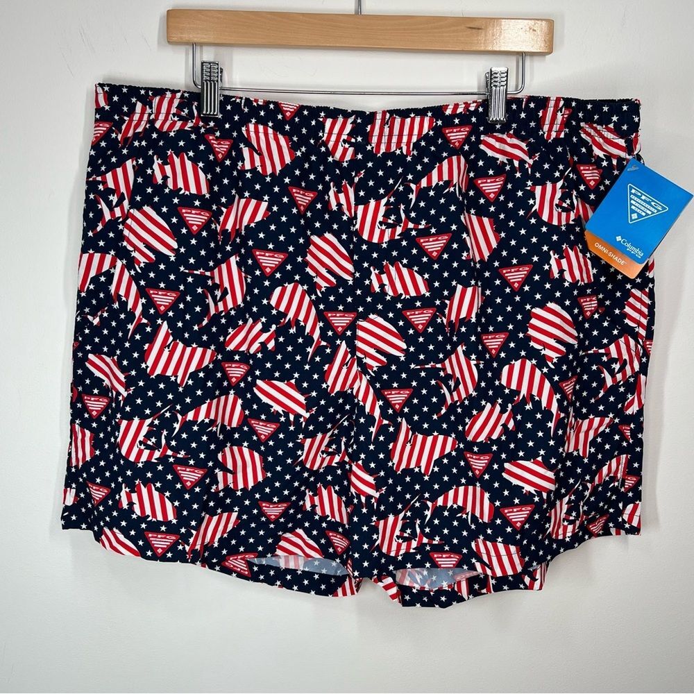 NWT Columbia PFG Clearwater Shores USA Flag Fish Swim 6” Trunks Shorts XL